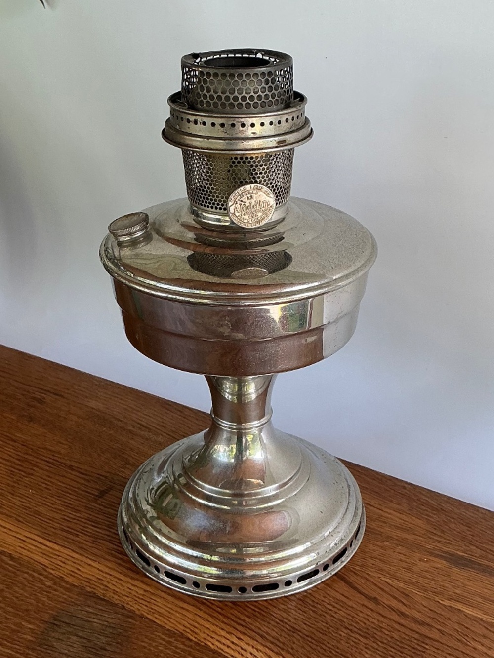 Antique Aladdin Model 12 Nickel Plated Kerosene Mantle Lamp Base 1928 1932 USA
